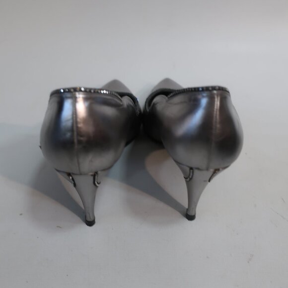 Womens Stuart Weitzman Gunmetal Crystal Embellished Pointy Leather Heel Pumps 8 - Picture 4 of 11